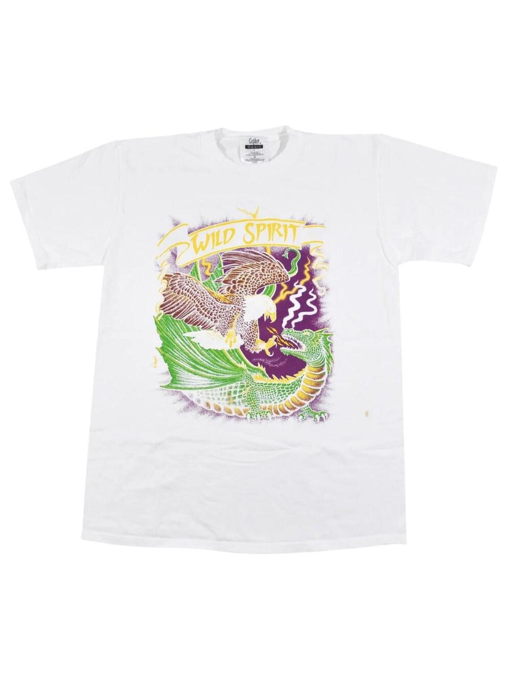 Vintage Wild Spirit Eagle Dragon 90s Motorcycle White Shirt Size Large